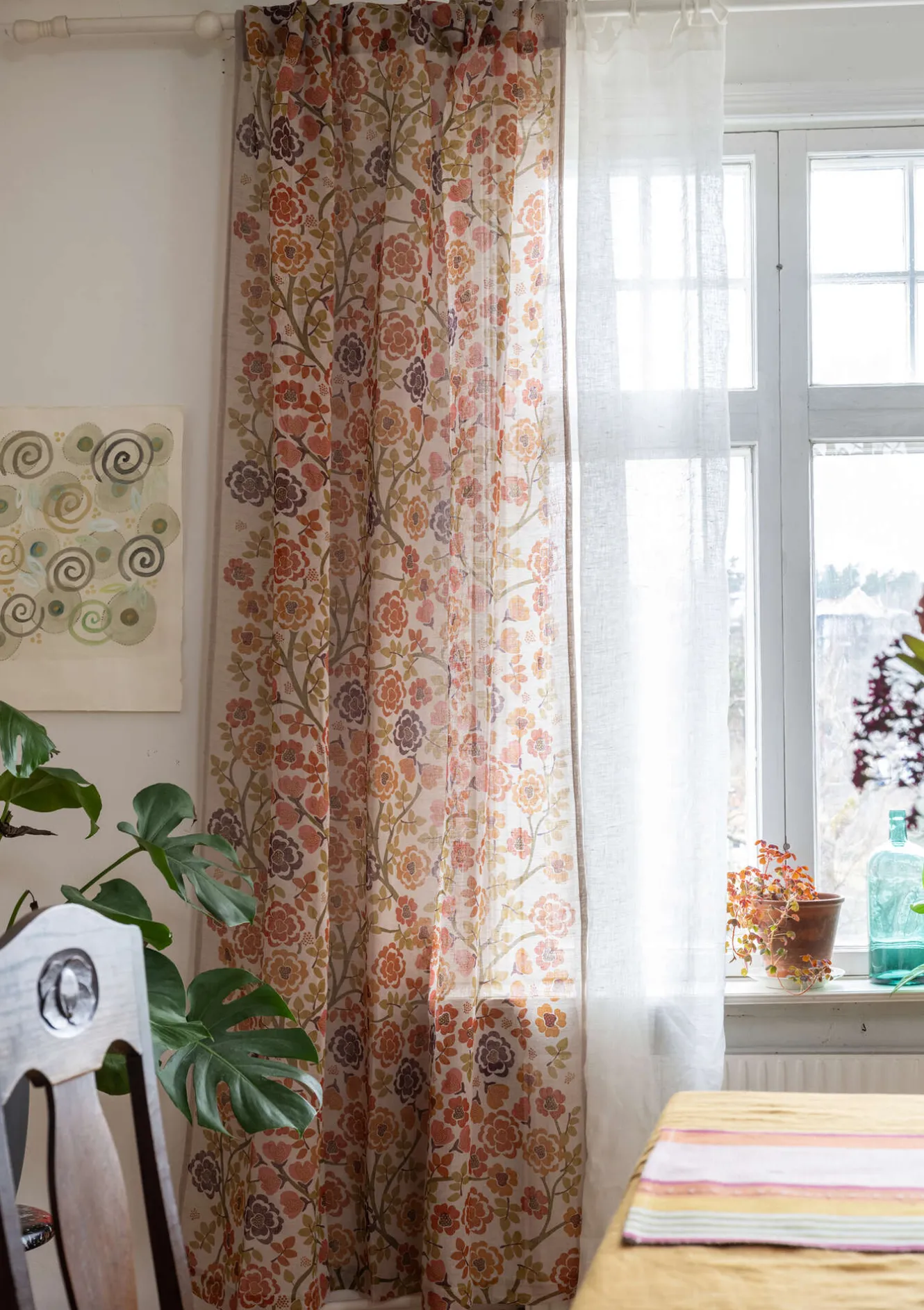 Gudrun Sjödén Gardin "Wild rose" i lin/bomull