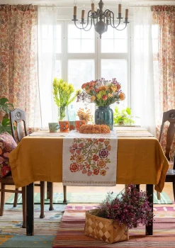 Gudrun Sjödén Löpare "Wild rose" i lin/bomull