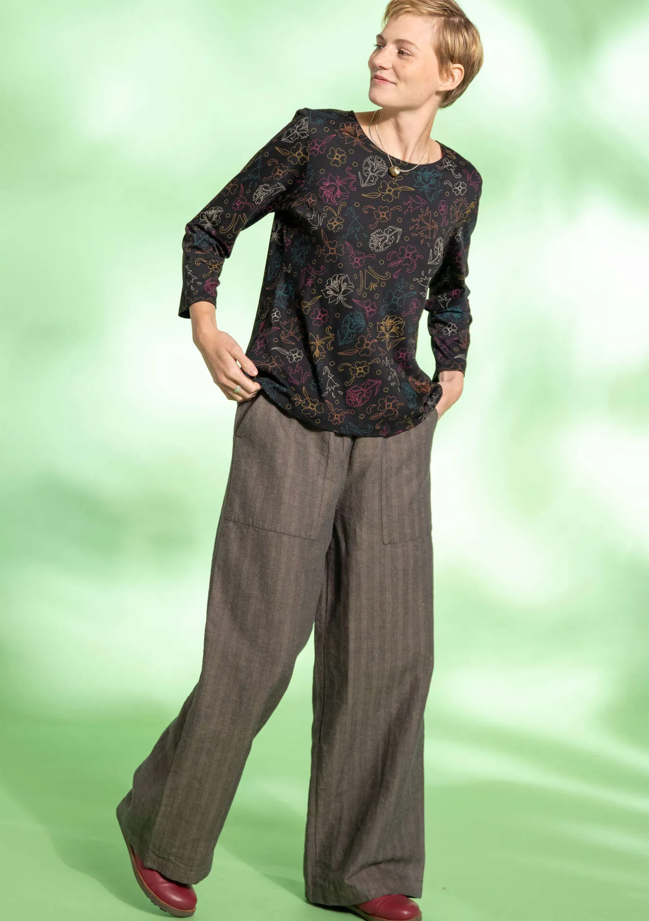 Gudrun Sjödén Vävd byxa "Woodland" i ekologisk bomull/lin